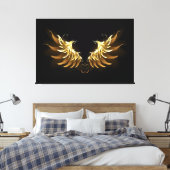 Gouden engelenvleugels op een zwarte achtergrond canvas afdruk (Insitu (Slaapkamer))