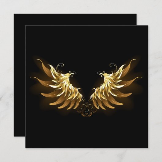 Gouden engelenvleugels op een zwarte achtergrond feestdagenkaart (Voorkant / Achterkant)