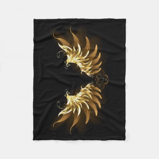 Gouden engelenvleugels op een zwarte achtergrond fleece deken (Voorkant)