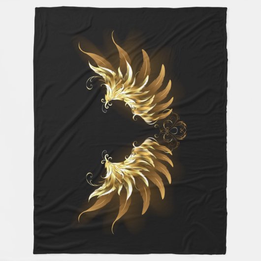 Gouden engelenvleugels op een zwarte achtergrond fleece deken (Voorkant)