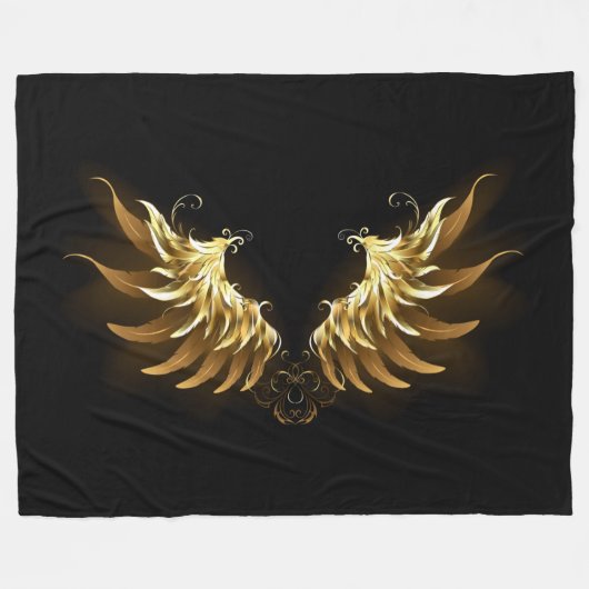 Gouden engelenvleugels op een zwarte achtergrond fleece deken (Voorkant (Horizontaal))