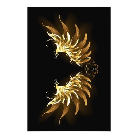Gouden engelenvleugels op een zwarte achtergrond foto afdruk (Voorkant)
