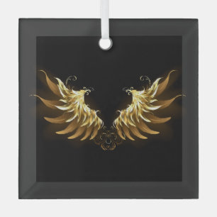 Gouden engelenvleugels op een zwarte achtergrond glas ornament