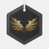 Gouden engelenvleugels op een zwarte achtergrond glas ornament (Voorkant)