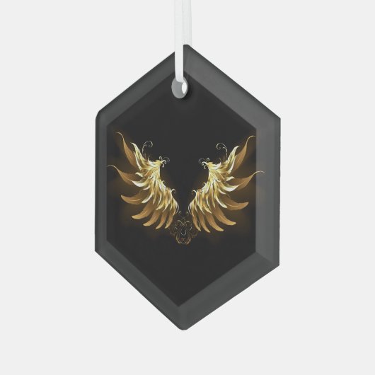 Gouden engelenvleugels op een zwarte achtergrond glas ornament (Voorkant links)