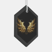 Gouden engelenvleugels op een zwarte achtergrond glas ornament (Voorkant Rechts)