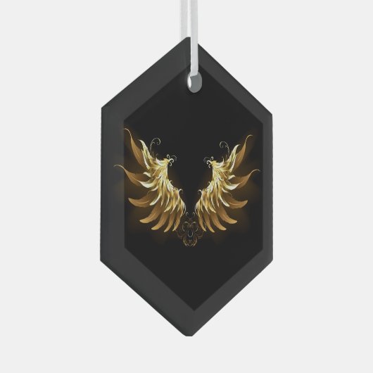 Gouden engelenvleugels op een zwarte achtergrond glas ornament (Voorkant Rechts)