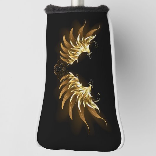 Gouden engelenvleugels op een zwarte achtergrond golfheadcover (Draai 90)