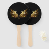 Gouden engelenvleugels op een zwarte achtergrond handwaaier (Voorkant en achterkant)