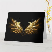 Gouden engelenvleugels op een zwarte achtergrond kaart (Gele Bloem)