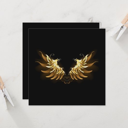 Gouden engelenvleugels op een zwarte achtergrond kaart (Voorkant / Achterkant in situ)