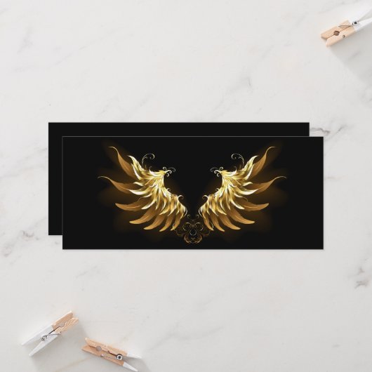 Gouden engelenvleugels op een zwarte achtergrond kaart (Voorkant / Achterkant in situ)