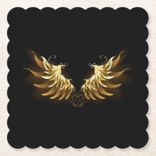Gouden engelenvleugels op een zwarte achtergrond kartonnen onderzetters