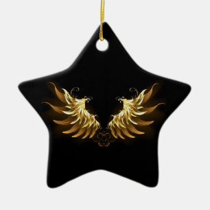 Gouden engelenvleugels op een zwarte achtergrond keramisch ornament