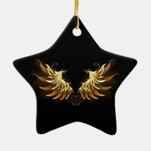 Gouden engelenvleugels op een zwarte achtergrond keramisch ornament (Achterkant)