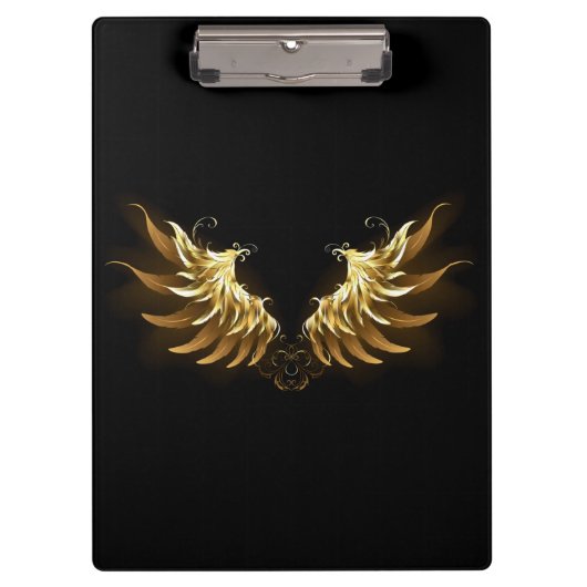 Gouden engelenvleugels op een zwarte achtergrond klembord (Voorkant)