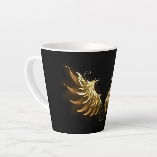 Gouden engelenvleugels op een zwarte achtergrond latte mok (Linkerhoek)