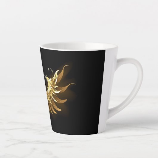 Gouden engelenvleugels op een zwarte achtergrond latte mok (Rechts)