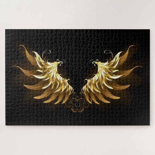 Gouden engelenvleugels op een zwarte achtergrond legpuzzel (Horizontaal)