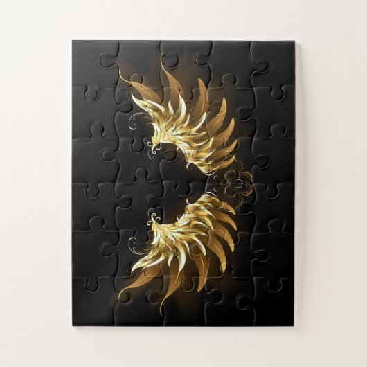 Gouden engelenvleugels op een zwarte achtergrond legpuzzel (Verticaal)