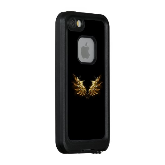 Gouden engelenvleugels op een zwarte achtergrond LifeProof iPhone hoesje (Achterkant / rechts)