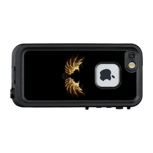 Gouden engelenvleugels op een zwarte achtergrond LifeProof iPhone hoesje (Achterkant (horizontaal))