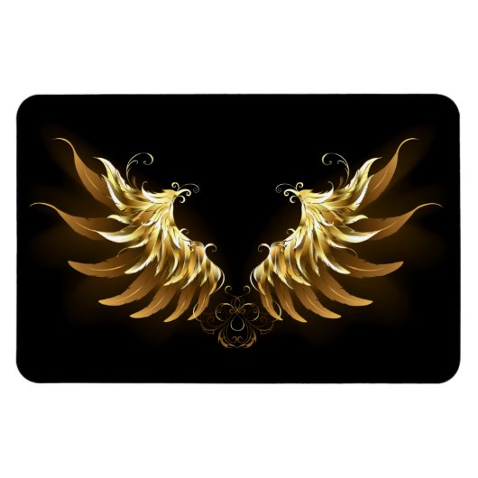 Gouden engelenvleugels op een zwarte achtergrond magneet (Horizontaal)