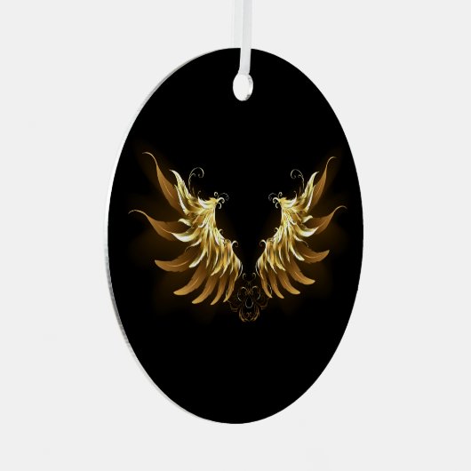 Gouden engelenvleugels op een zwarte achtergrond metalen ornament (Voorkant Rechts)