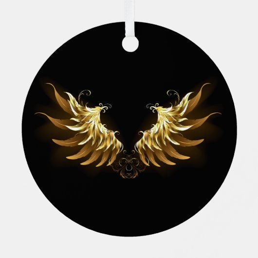 Gouden engelenvleugels op een zwarte achtergrond metalen ornament (Achterkant)