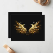 Gouden engelenvleugels op een zwarte achtergrond notitiekaartje (Voorkant / Achterkant in situ)