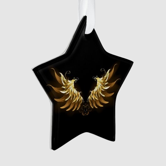 Gouden engelenvleugels op een zwarte achtergrond ornament (voorkant)