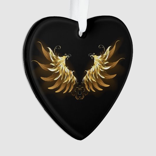 Gouden engelenvleugels op een zwarte achtergrond ornament (voorkant)