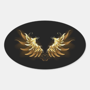 Gouden engelenvleugels op een zwarte achtergrond ovale sticker