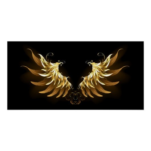 Gouden engelenvleugels op een zwarte achtergrond perfect poster (Voorkant)