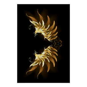 Gouden engelenvleugels op een zwarte achtergrond perfect poster