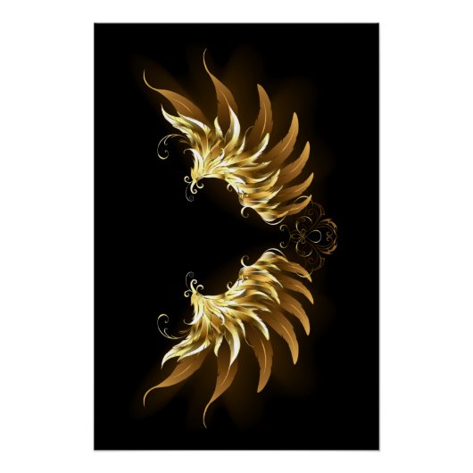 Gouden engelenvleugels op een zwarte achtergrond perfect poster (Voorkant)
