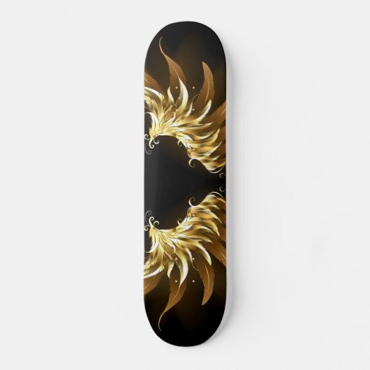 Gouden engelenvleugels op een zwarte achtergrond persoonlijk skateboard (Voorkant)