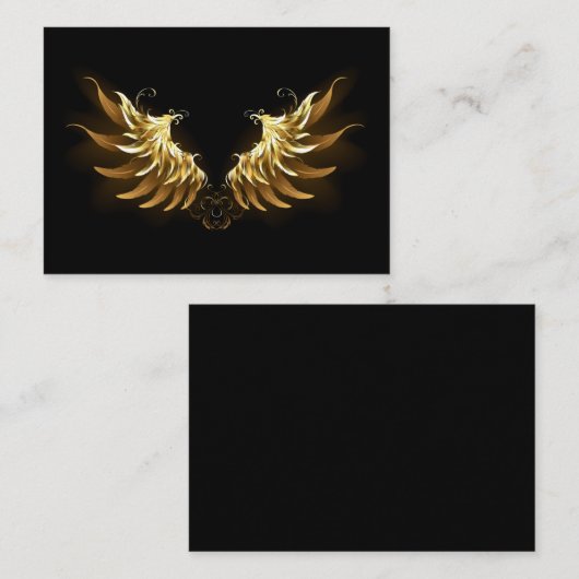 Gouden engelenvleugels op een zwarte achtergrond plaatskaartje (Voorkant / Achterkant)