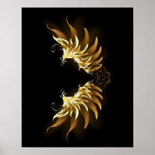 Gouden engelenvleugels op een zwarte achtergrond poster