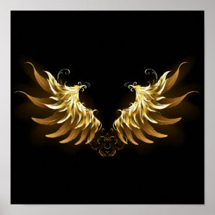 Gouden engelenvleugels op een zwarte achtergrond poster