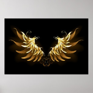Gouden engelenvleugels op een zwarte achtergrond poster