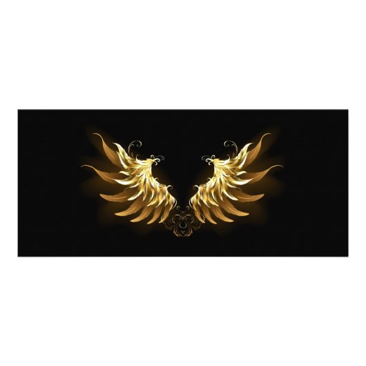 Gouden engelenvleugels op een zwarte achtergrond reclamekaart (Voorkant)