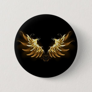 Gouden engelenvleugels op een zwarte achtergrond ronde button 5,7 cm