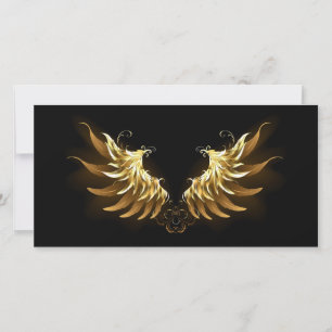 Gouden engelenvleugels op een zwarte achtergrond save the date