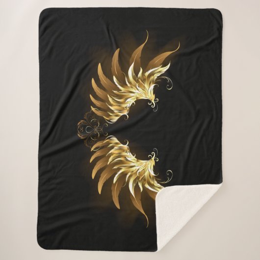 Gouden engelenvleugels op een zwarte achtergrond sherpa deken (Voorkant)