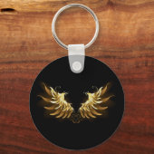 Gouden engelenvleugels op een zwarte achtergrond sleutelhanger (Voorkant)