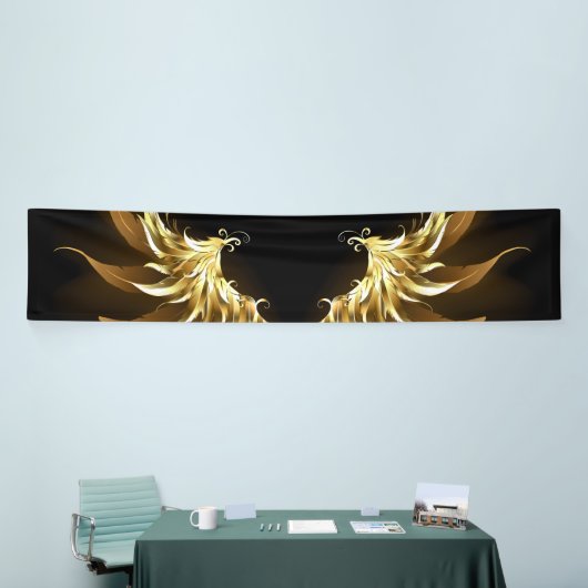 Gouden engelenvleugels op een zwarte achtergrond spandoek (Beurs)