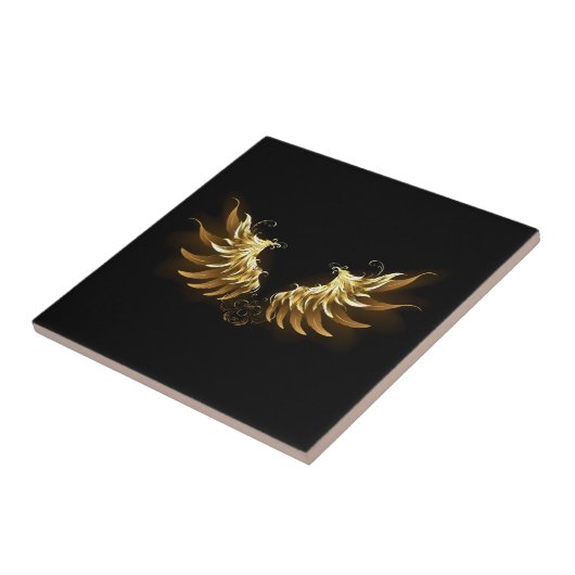 Gouden engelenvleugels op een zwarte achtergrond tegeltje (Zijkant)