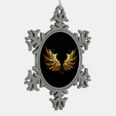 Gouden engelenvleugels op een zwarte achtergrond tin sneeuwvlok ornament (Links)