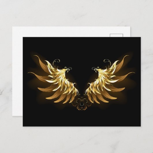 Gouden engelenvleugels op een zwarte achtergrond uitnodiging briefkaart (Voorkant / Achterkant)